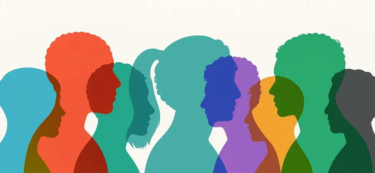 Abstract silhouettes symbolising individuality and collaboration when supporting autistic people