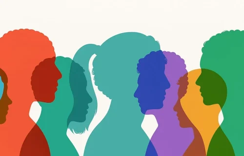 Abstract silhouettes symbolising individuality and collaboration when supporting autistic people